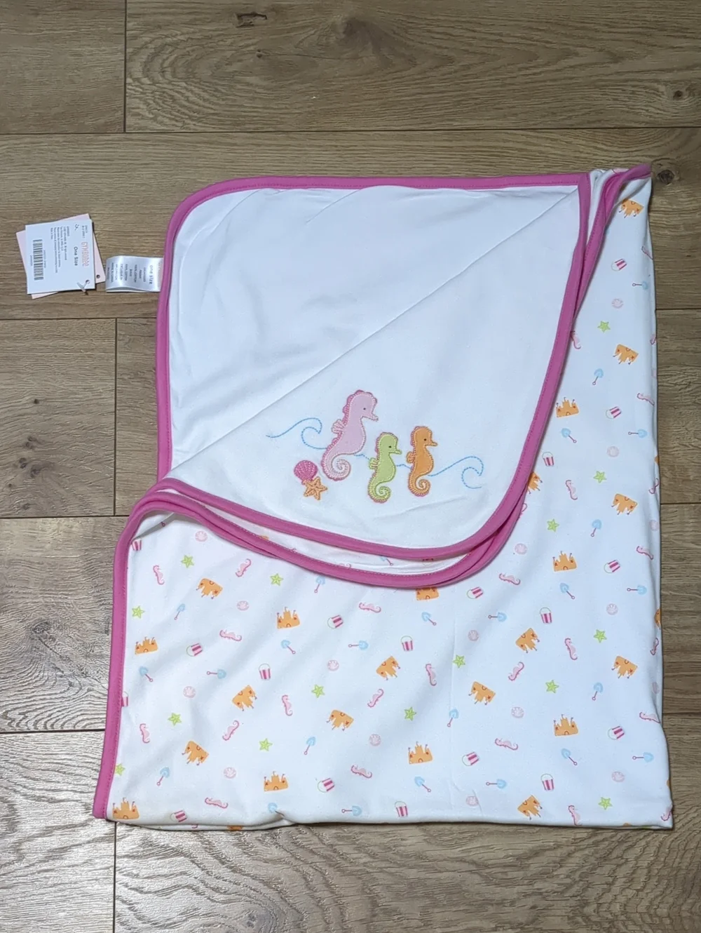 Gymboree  Castle Sea Horse Pail Shovel Reversible Pink Baby Blanket 2007 NWT